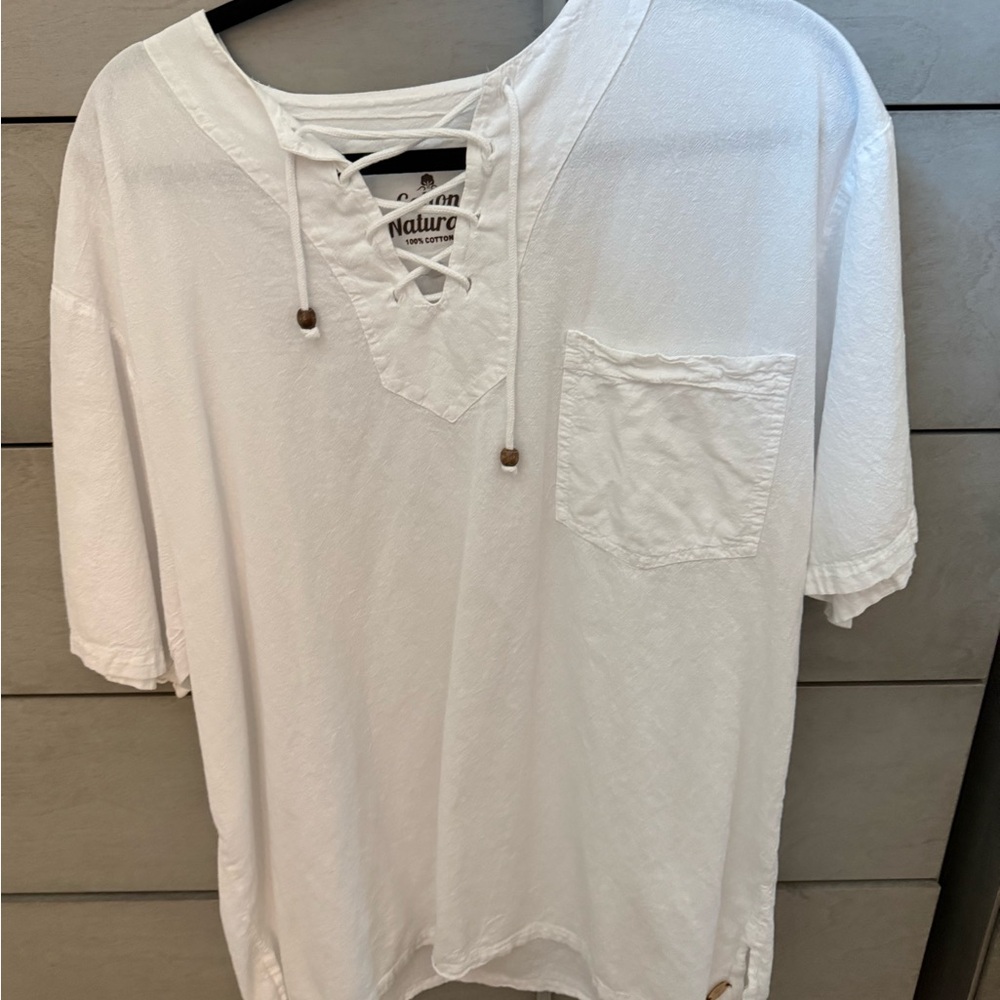 White Cotton Lace-Up Casual Shirt